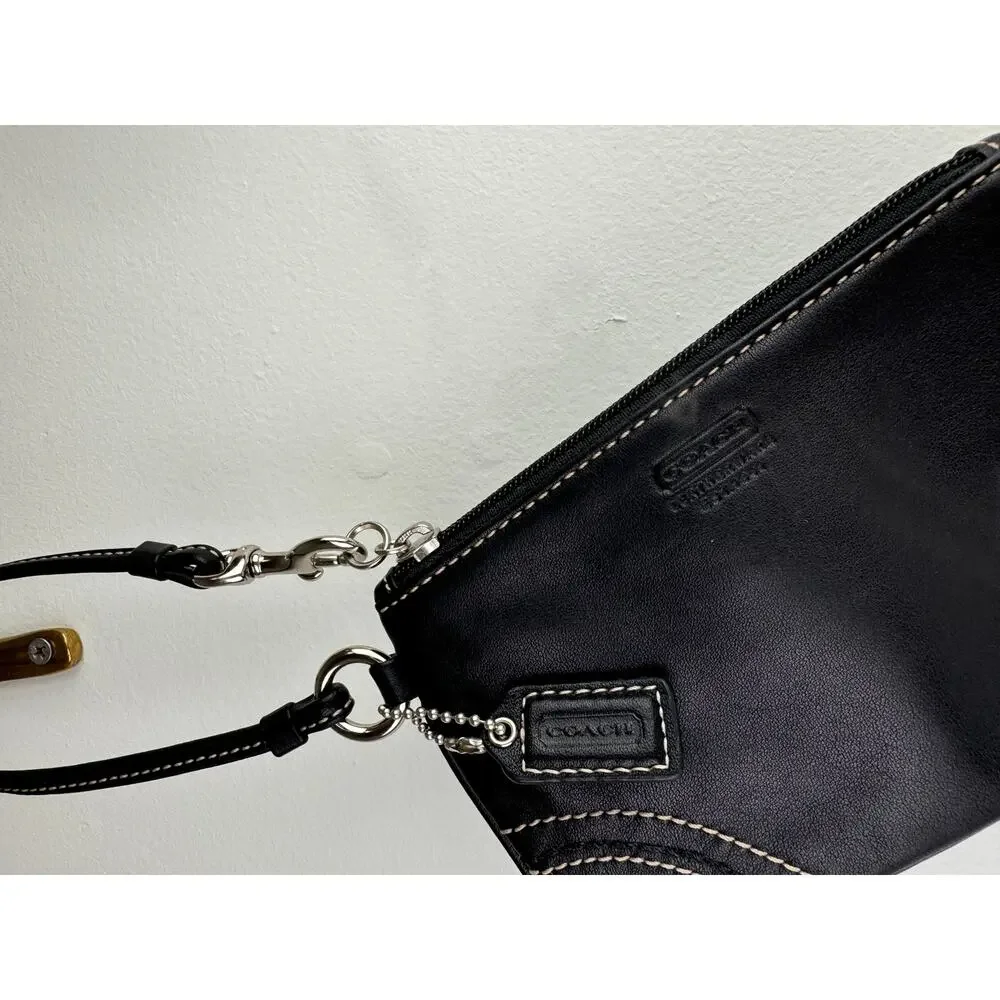 COACH Black Handbag Leather Embossed Logo Zip Top Detachable Wristlet Wallet